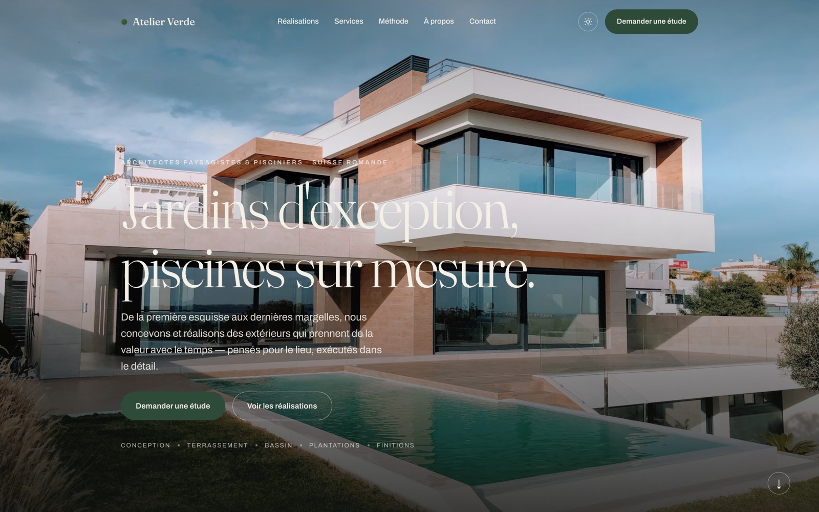 Aperçu du site Atelier Verde — paysagisme et piscines haut de gamme (démo fictive)
