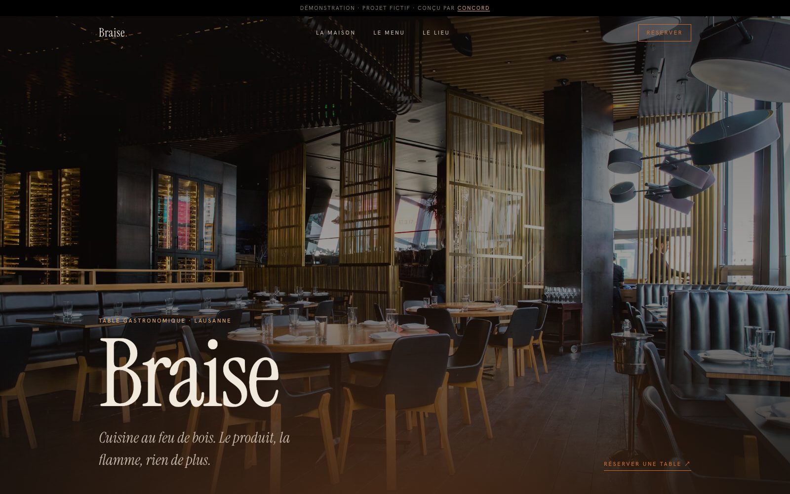 Aperçu du site Braise — table gastronomique, cuisine au feu de bois (démo fictive)