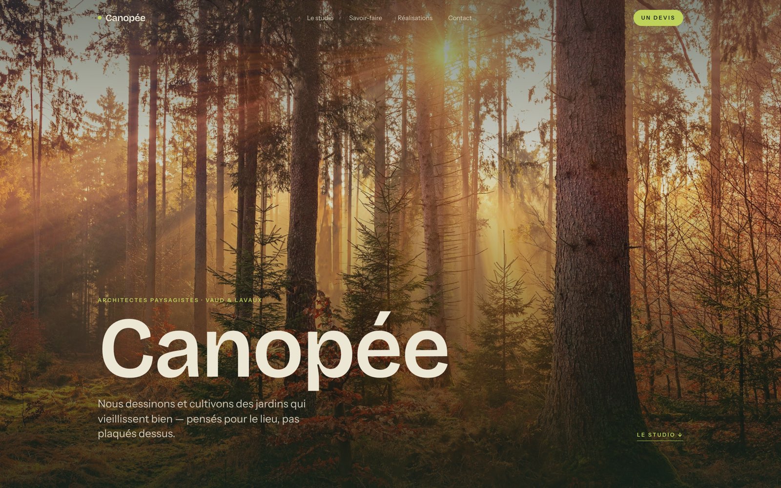 Aperçu du site Canopée — studio d'architecture paysagère (démo fictive)