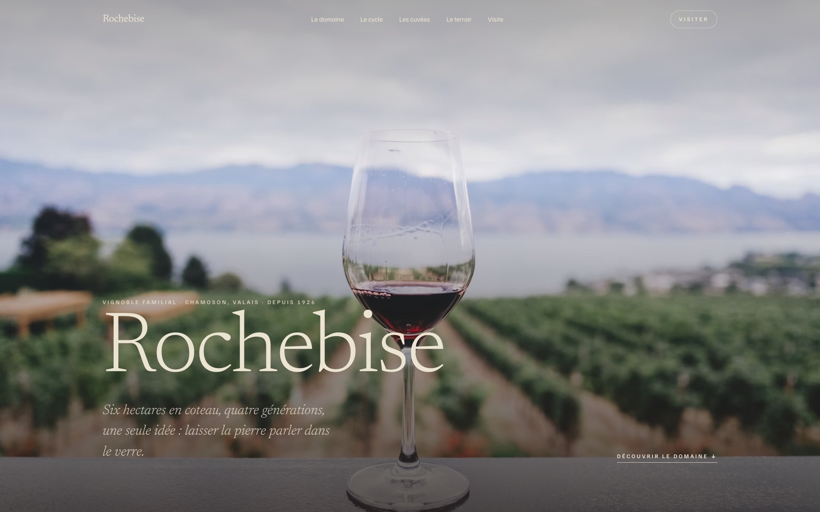 Aperçu du site Domaine Rochebise — vignoble familial en Valais (démo fictive)